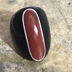 Ceramic And Sterling Carnelian Statement Ring